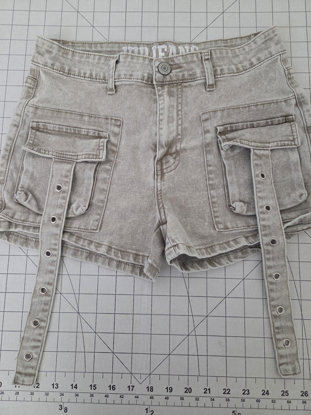 VIP Stone Gray Cargo Denim Shorts with Utility Straps